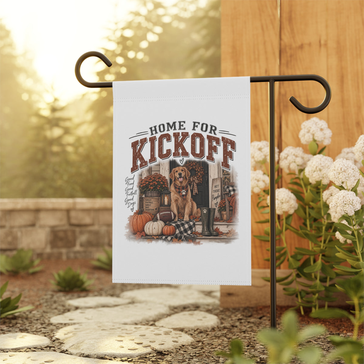 Home for Kickoff Garden Flag, Fall Football Decor, Dog Lover Outdoor Flag