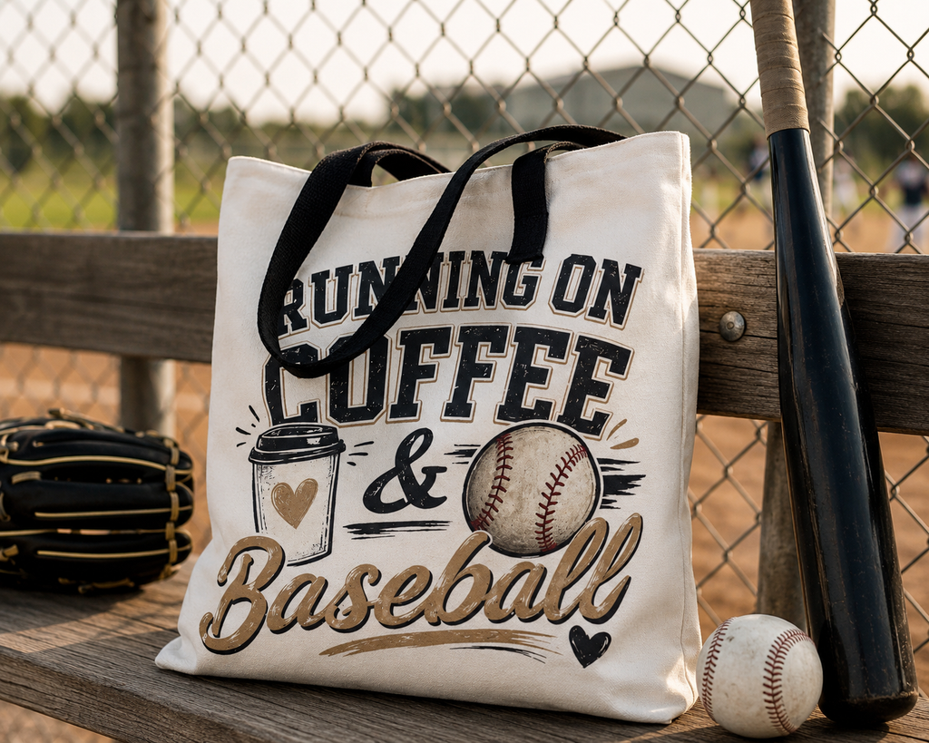 Running on Coffee & Baseball Tote Bag