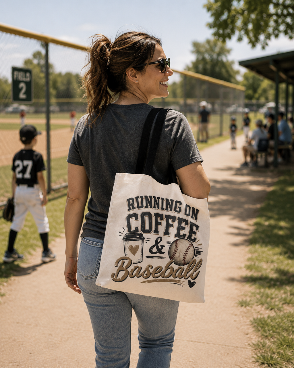 Running on Coffee & Baseball Tote Bag
