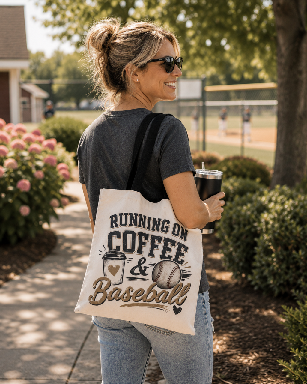 Running on Coffee & Baseball Tote Bag