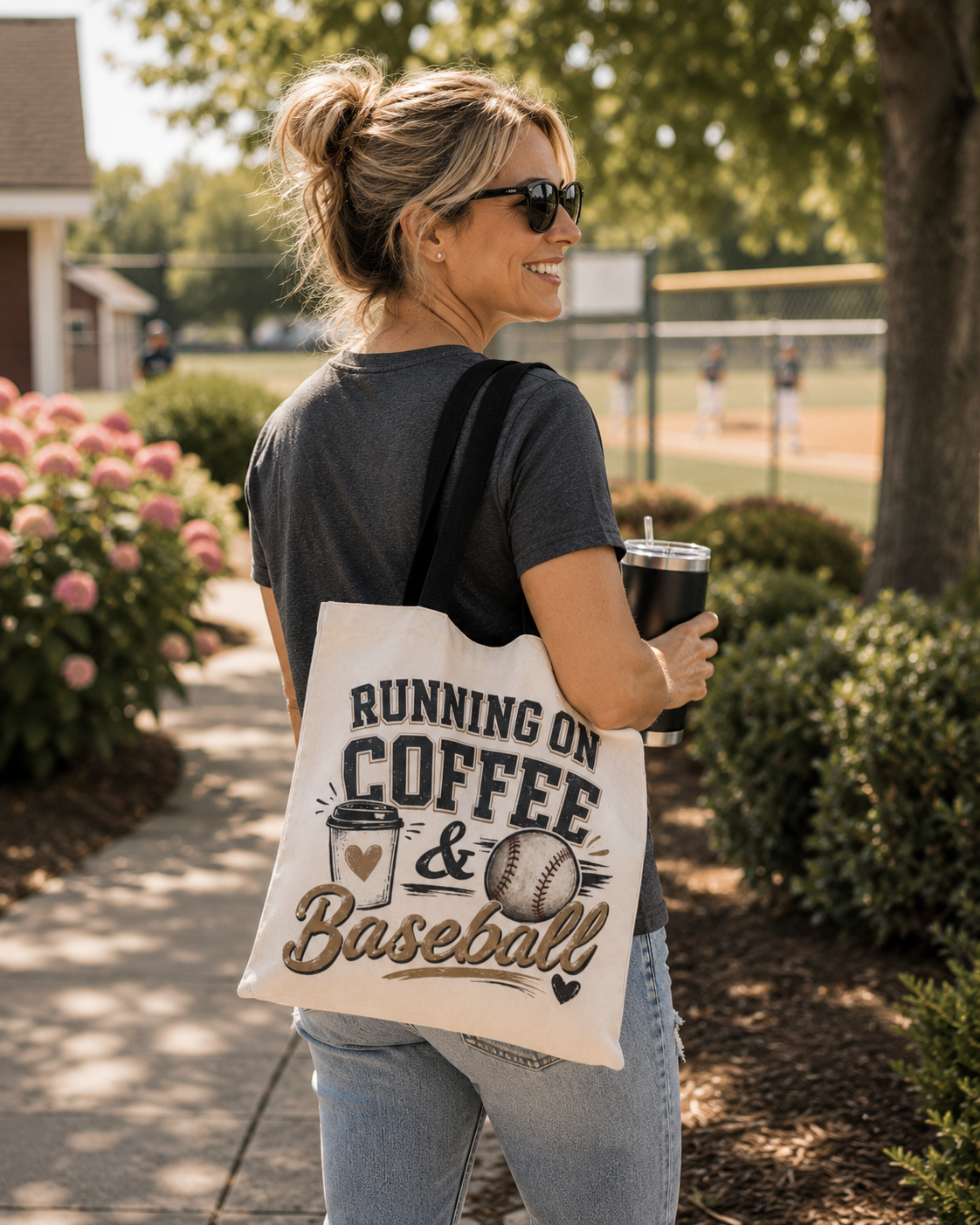 Running on Coffee & Baseball Tote Bag