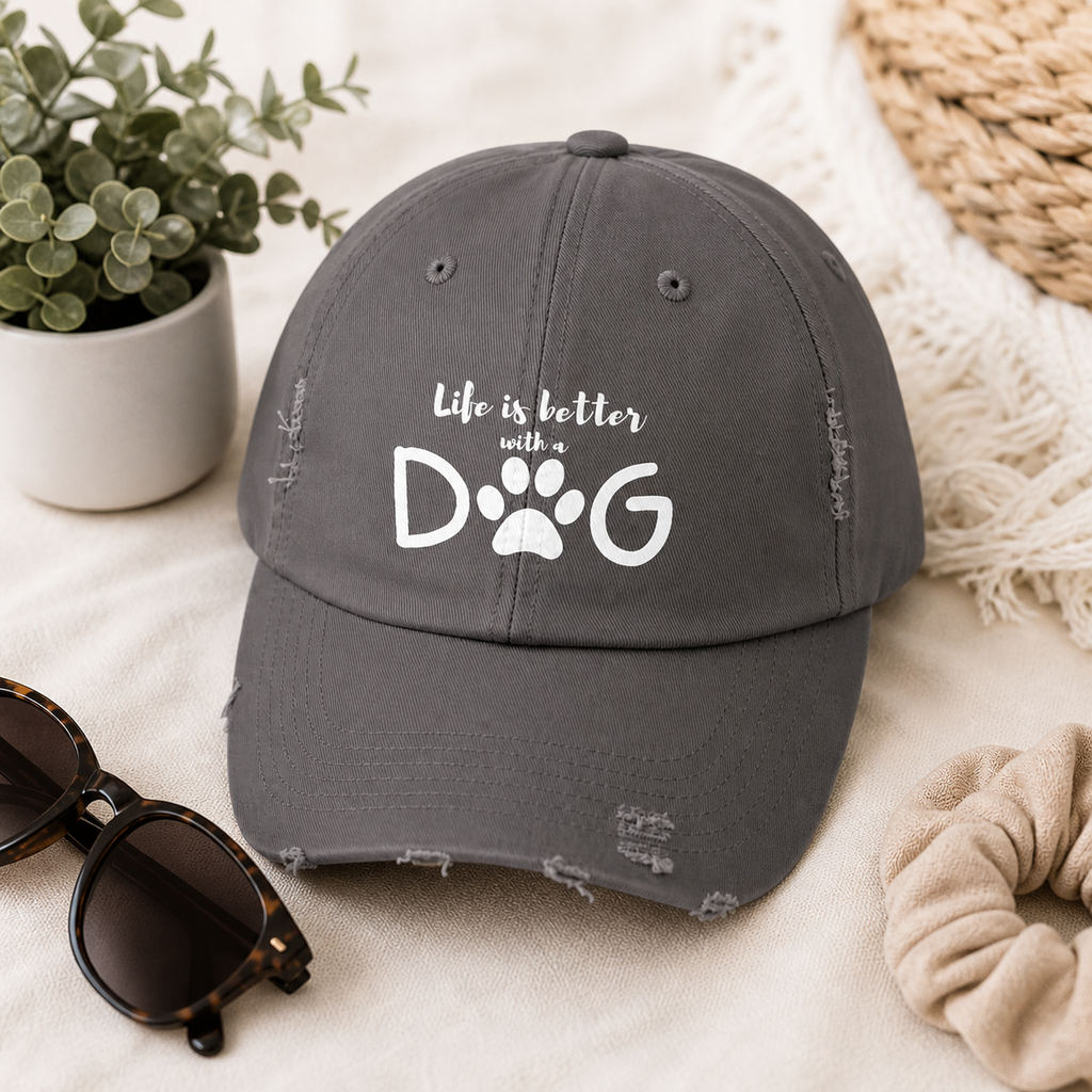 Life is Better DOG cap | Paw Print Baseball Hat | Distressed Dog Lover Hat