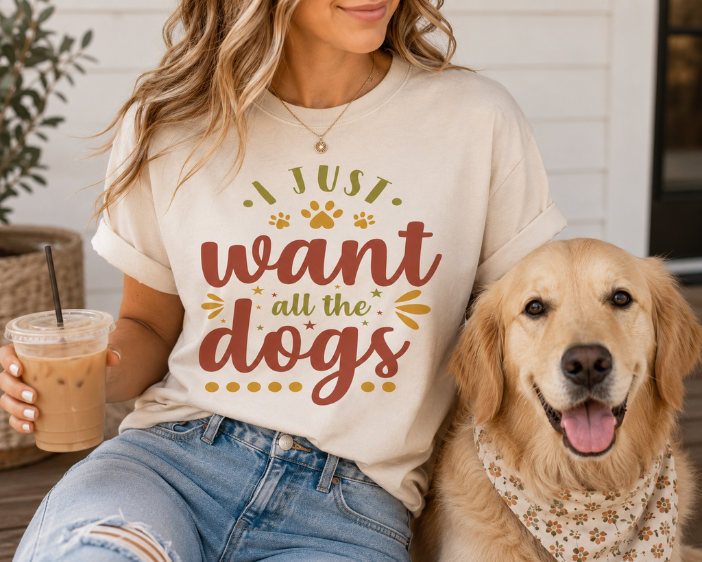 I Just Want All The Dogs T-Shirt | Dog Lover Tee, Paw Print Design