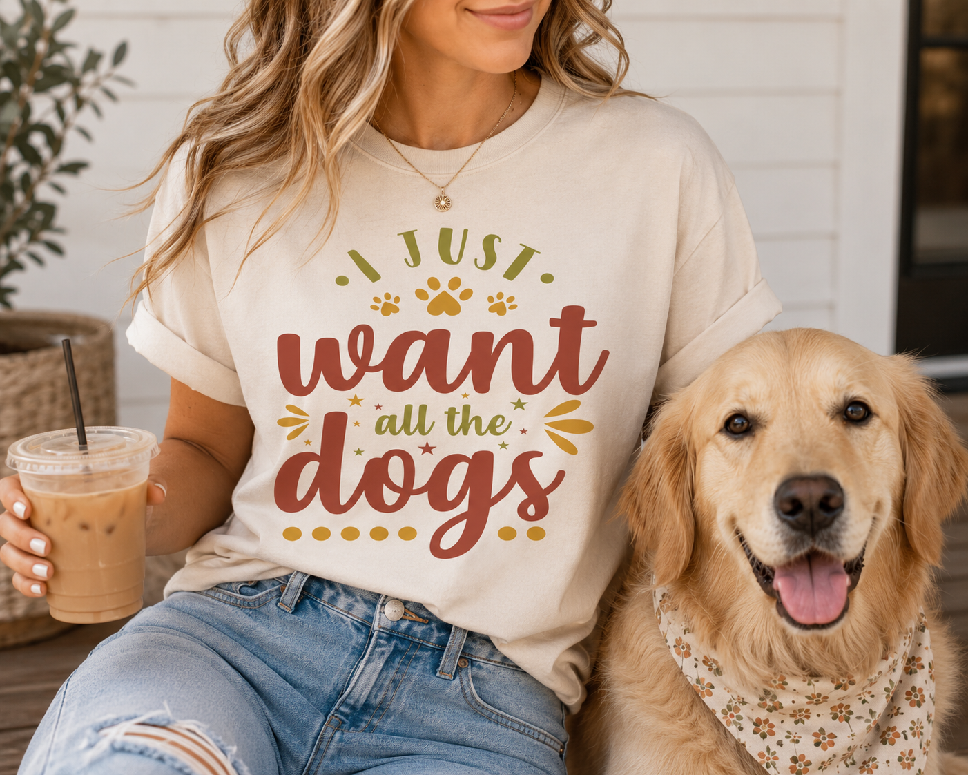 I Just Want All The Dogs T-Shirt | Dog Lover Tee, Paw Print Design