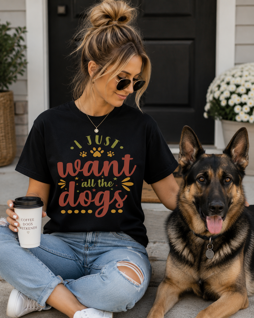 I Just Want All The Dogs T-Shirt | Dog Lover Tee, Paw Print Design