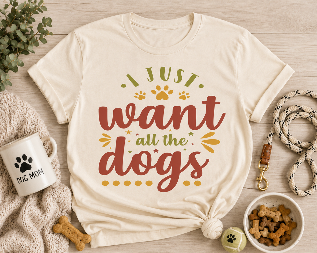 I Just Want All The Dogs T-Shirt | Dog Lover Tee, Paw Print Design