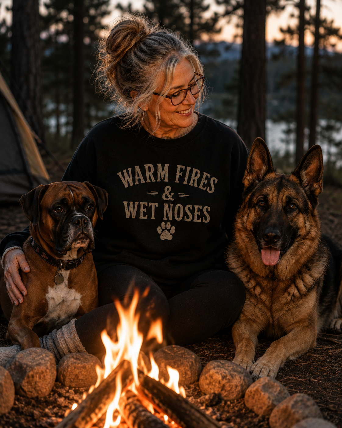 Dog Mom Sweatshirt, Cozy Fall Dog Lover Crewneck, Campfire Dog Sweatshirt, Dog Lover Gift, Autumn Puppy Sweatshirt