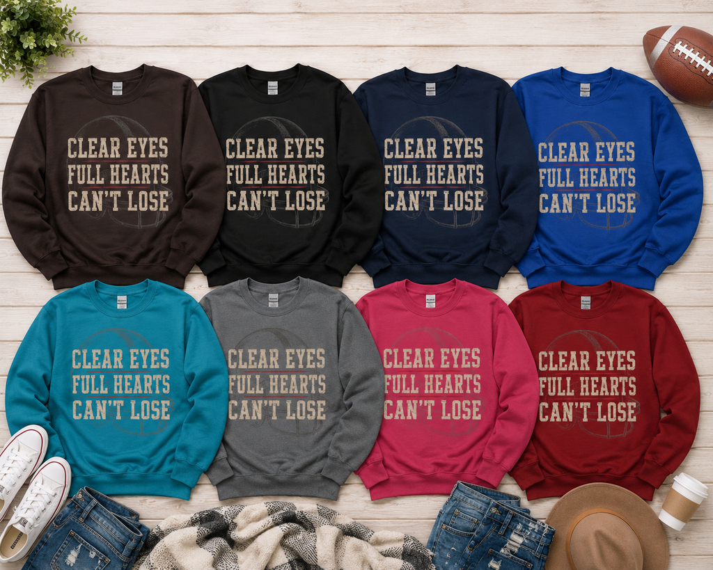 Football Family Sweatshirt, Clear Eyes Full Hearts Can't Lose Crewneck, Friday Night Football Shirt, Football Mom Dad Grandparents Gift