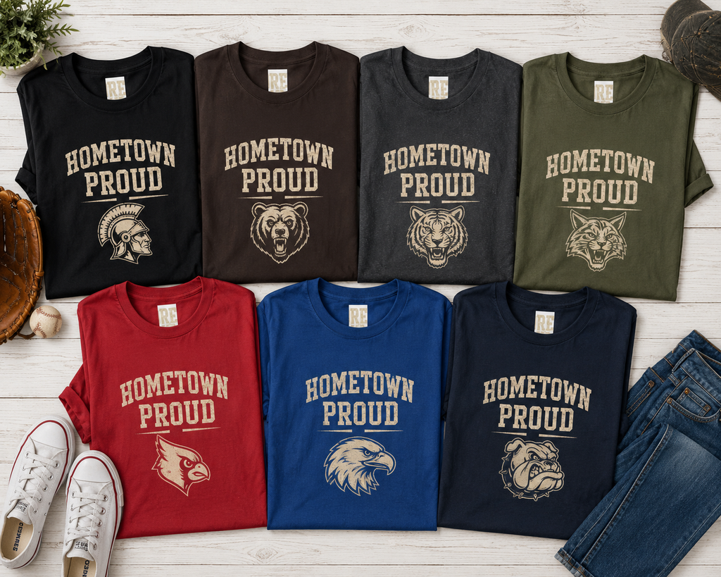 Custom Hometown Proud Shirt | Personalized School Mascot Tee | Small Town Big Dreams | Football Soccer Baseball Game Day Shirt
