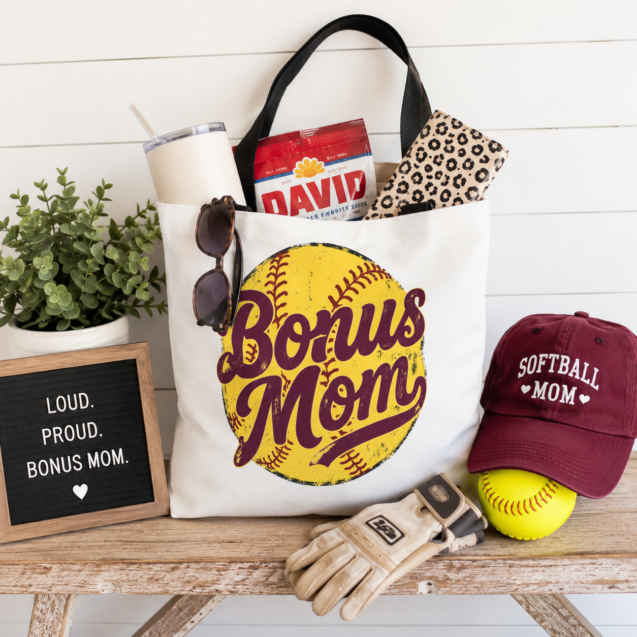 Bonus Mom Softball Tote Bag | All-Over Print Tote