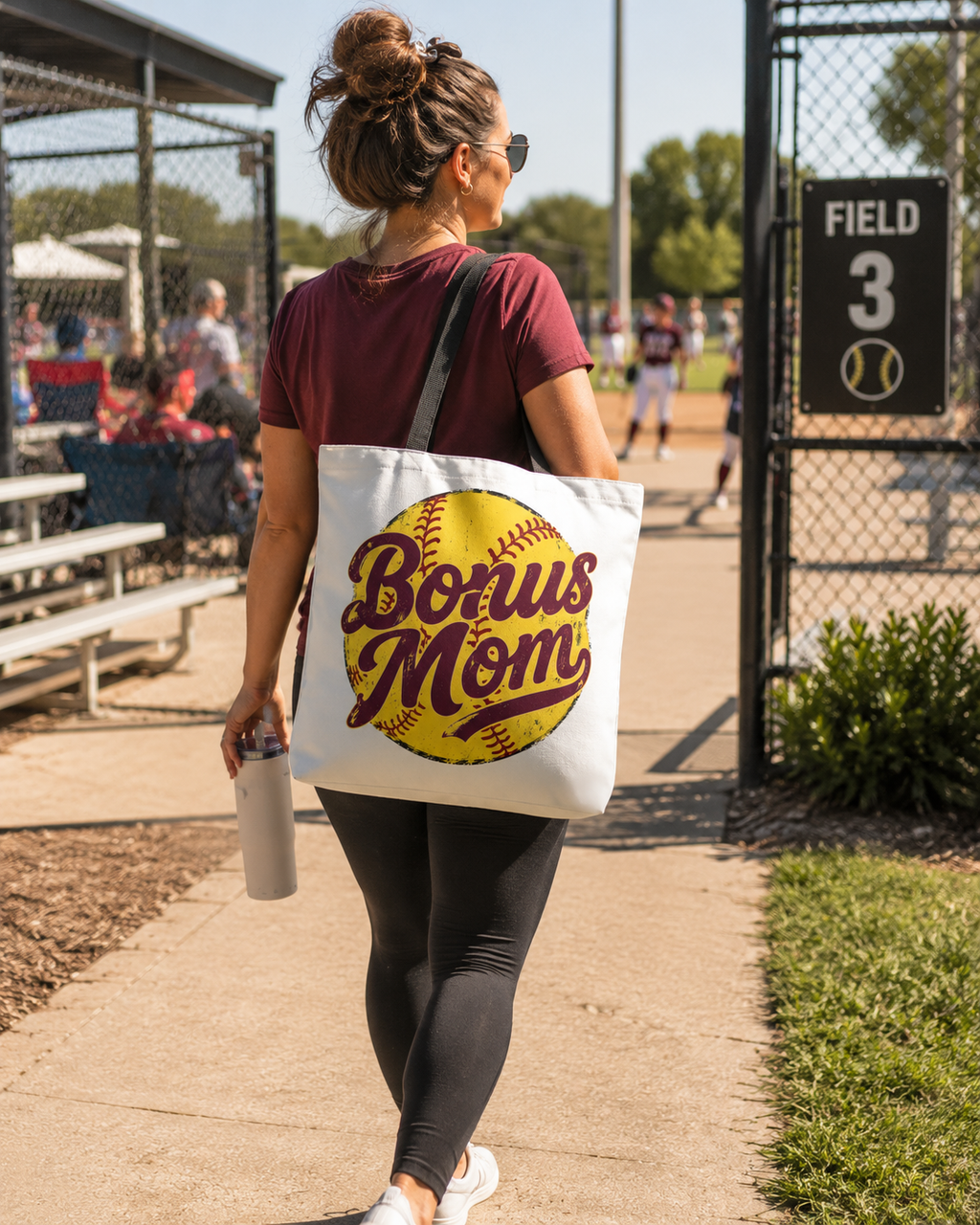 Bonus Mom Softball Tote Bag | All-Over Print Tote