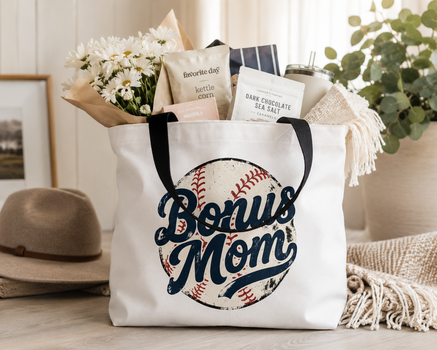 Bonus Mom Baseball Tote Bag | Mom Baseball Tote