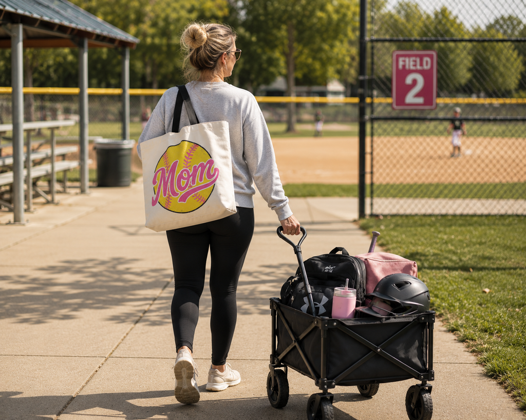 Softball Mom Tote Bag | Canvas Tote, All-Over Print
