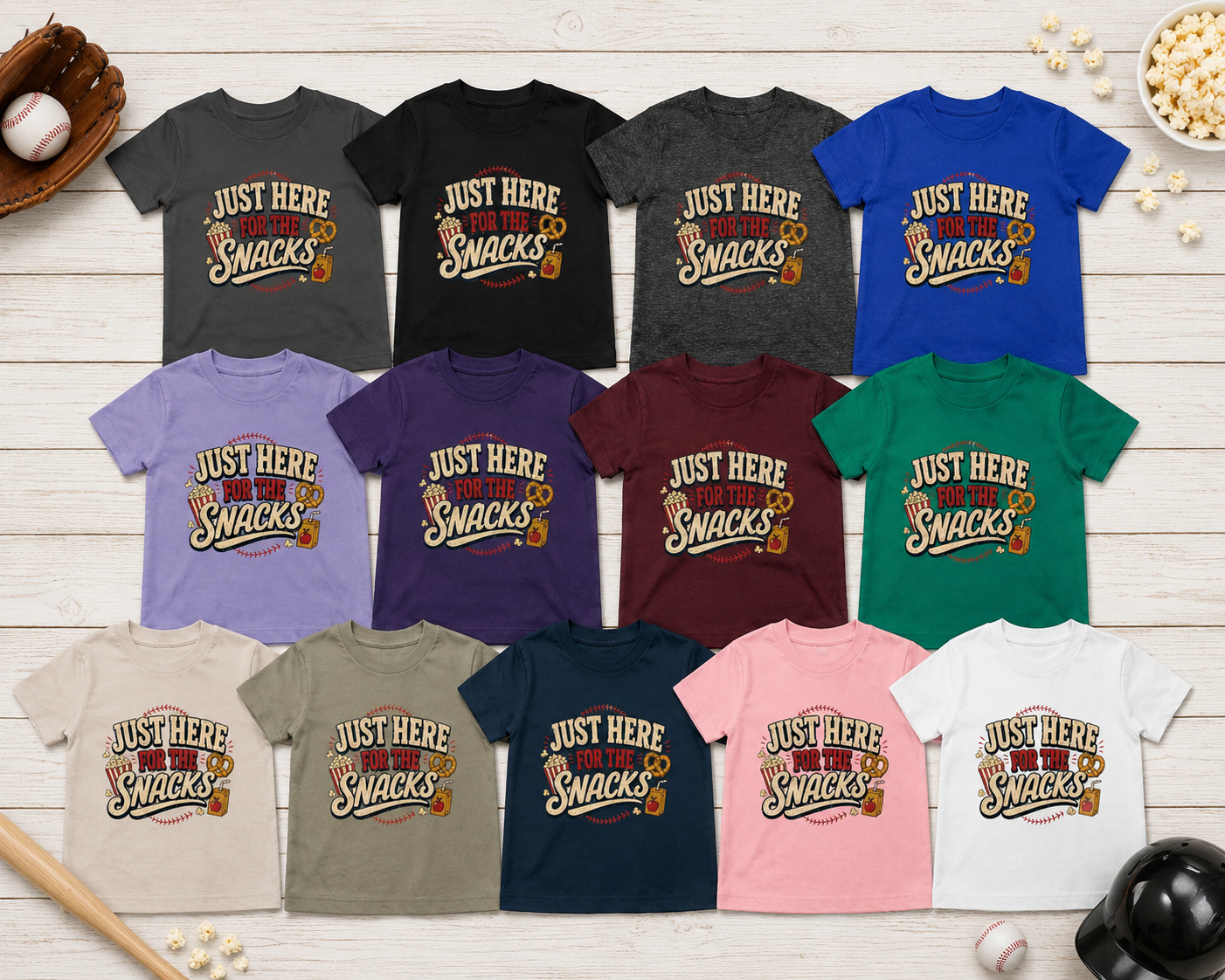 Just Here For The Snacks Toddler Tee | Baseball Snack Design