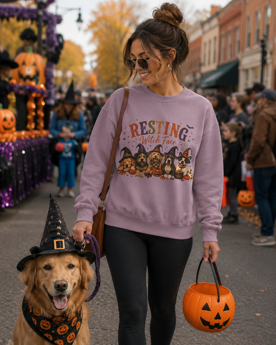 Resting Witch Face Halloween Dog Mom Sweatshirt | Funny Witch Crewneck | Cute Dog Lover Fall Sweatshirt | Spooky Season Pet Mom Gift