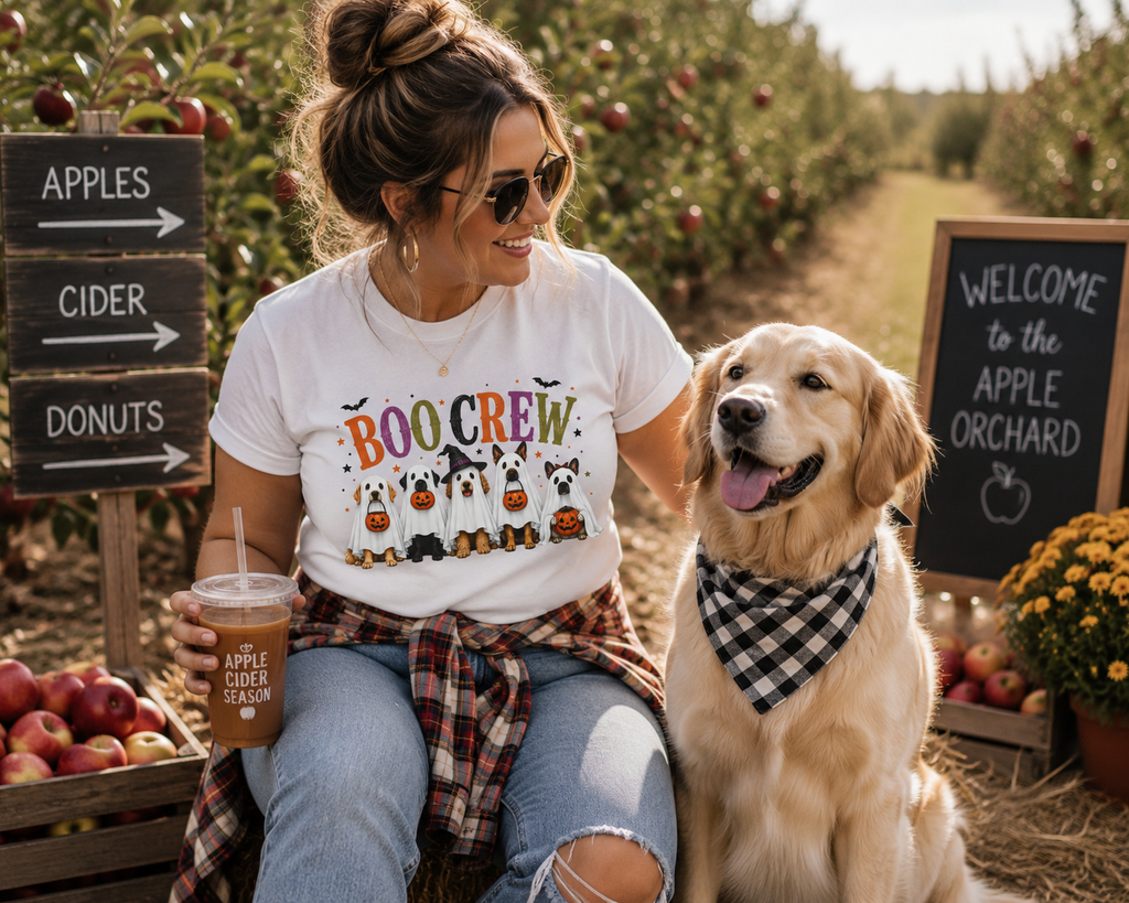 Boo Crew Dog Halloween Shirt | Cute Ghost Dog T-Shirt | Halloween Dog Mom Tee | Fall Pumpkin Graphic Tee