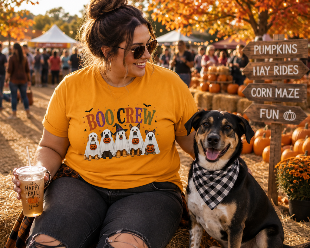 Boo Crew Dog Halloween Shirt | Cute Ghost Dog T-Shirt | Halloween Dog Mom Tee | Fall Pumpkin Graphic Tee