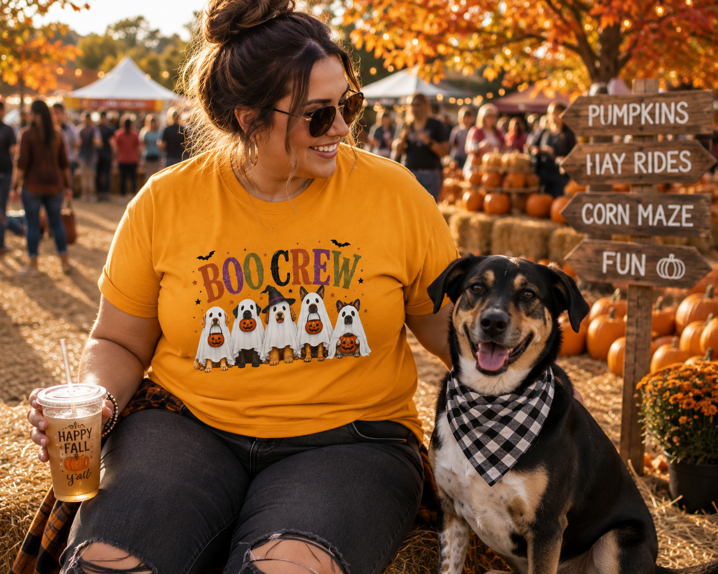 Boo Crew Dog Halloween Shirt | Cute Ghost Dog T-Shirt | Halloween Dog Mom Tee | Fall Pumpkin Graphic Tee