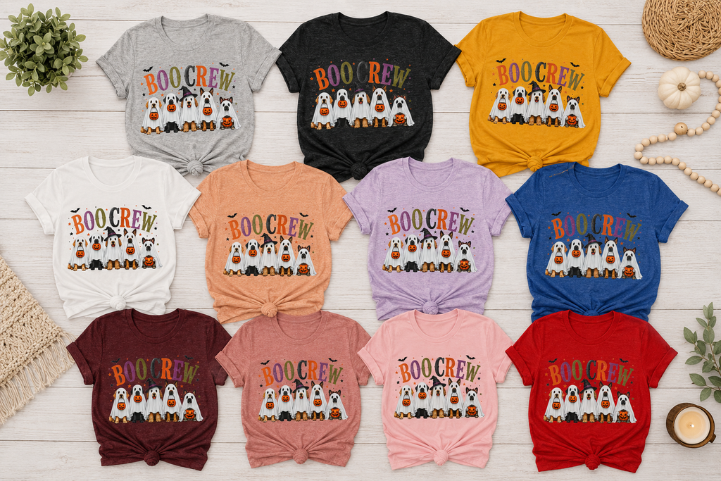 Boo Crew Dog Halloween Shirt | Cute Ghost Dog T-Shirt | Halloween Dog Mom Tee | Fall Pumpkin Graphic Tee