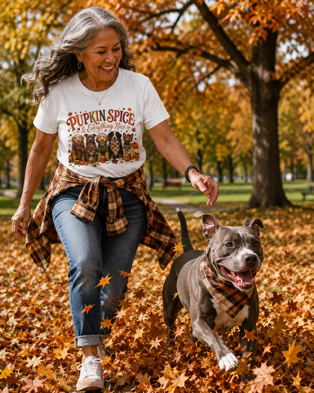 Pumpkin Spice & Everything Nice Dog Mom Shirt | Fall Dog Lover Tee | Cute Autumn Puppy Graphic T-Shirt | Cozy Dog Mom Gift