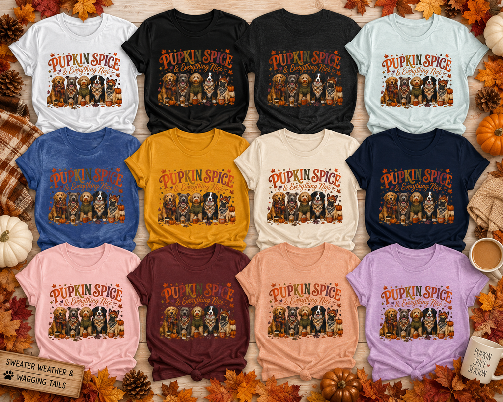 Pumpkin Spice & Everything Nice Dog Mom Shirt | Fall Dog Lover Tee | Cute Autumn Puppy Graphic T-Shirt | Cozy Dog Mom Gift