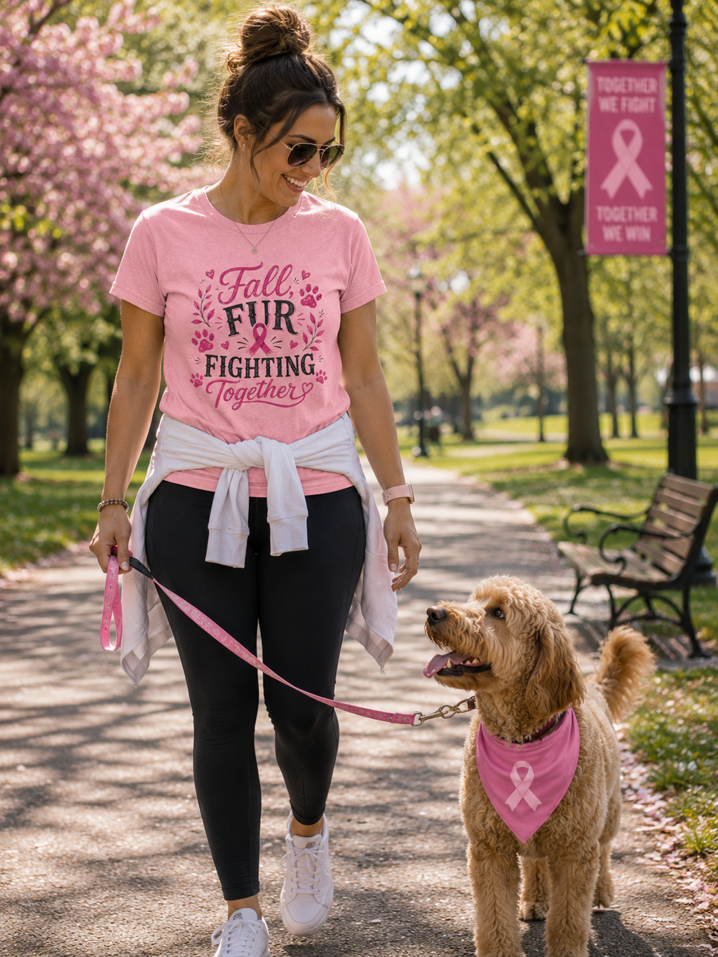 Breast Cancer Awareness Dog Shirt, Fall Fur Fighting Together Tee, Pink Ribbon Dog Mom Shirt, Breast Cancer Walk Shirt, Gift for Dog Lover