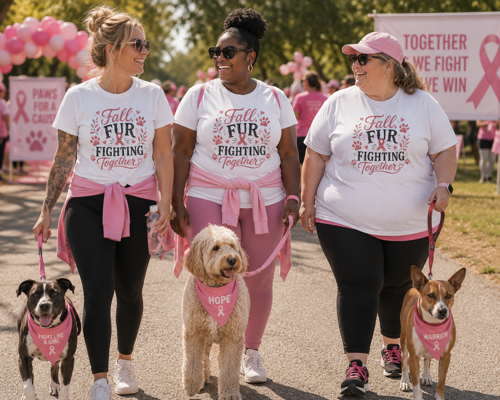 Breast Cancer Awareness Dog Shirt, Fall Fur Fighting Together Tee, Pink Ribbon Dog Mom Shirt, Breast Cancer Walk Shirt, Gift for Dog Lover