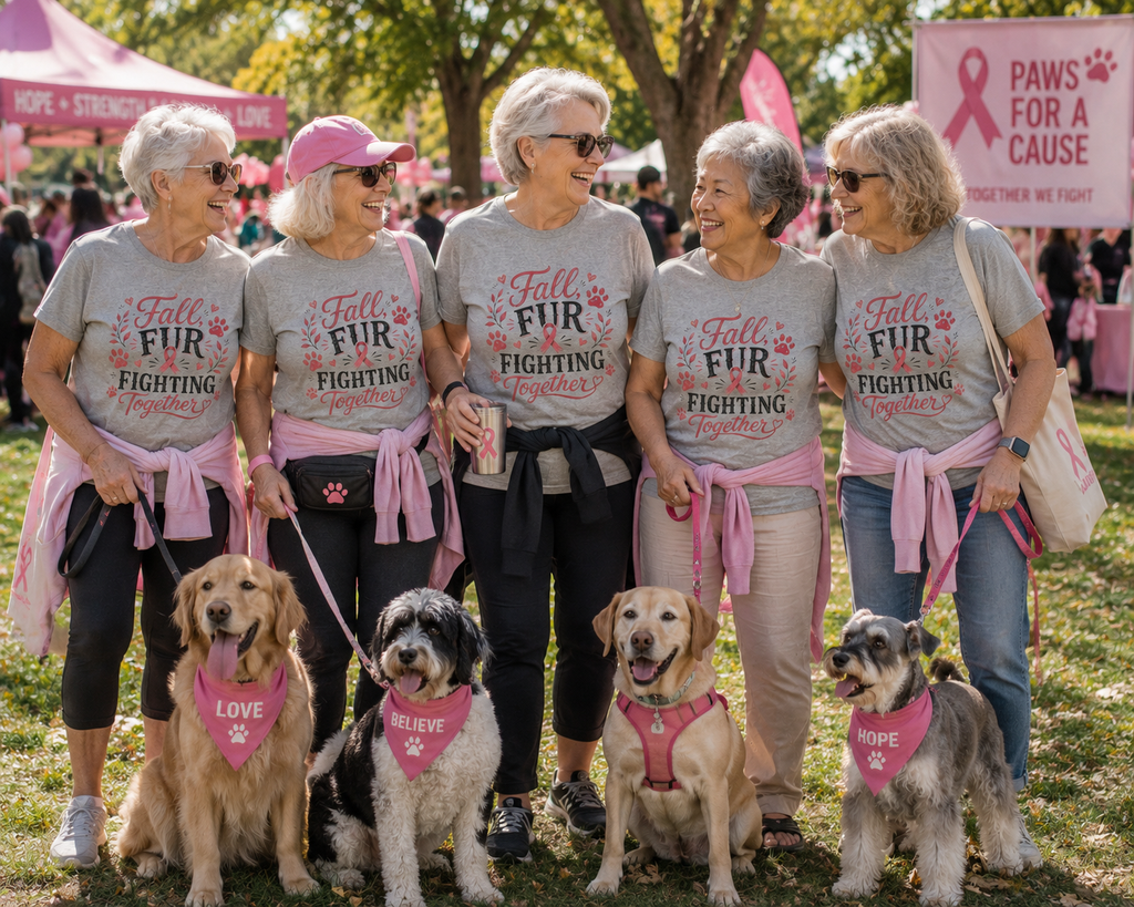 Breast Cancer Awareness Dog Shirt, Fall Fur Fighting Together Tee, Pink Ribbon Dog Mom Shirt, Breast Cancer Walk Shirt, Gift for Dog Lover