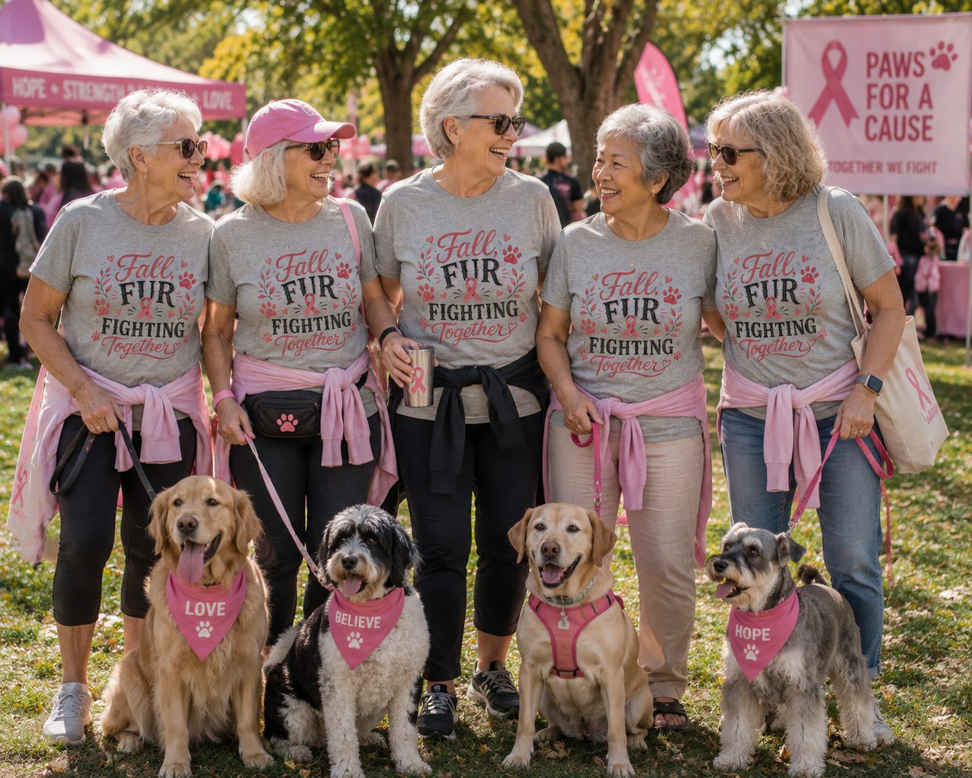 Breast Cancer Awareness Dog Shirt, Fall Fur Fighting Together Tee, Pink Ribbon Dog Mom Shirt, Breast Cancer Walk Shirt, Gift for Dog Lover