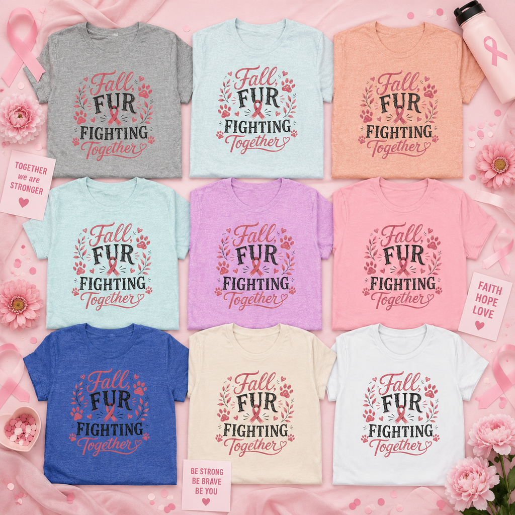 Breast Cancer Awareness Dog Shirt, Fall Fur Fighting Together Tee, Pink Ribbon Dog Mom Shirt, Breast Cancer Walk Shirt, Gift for Dog Lover