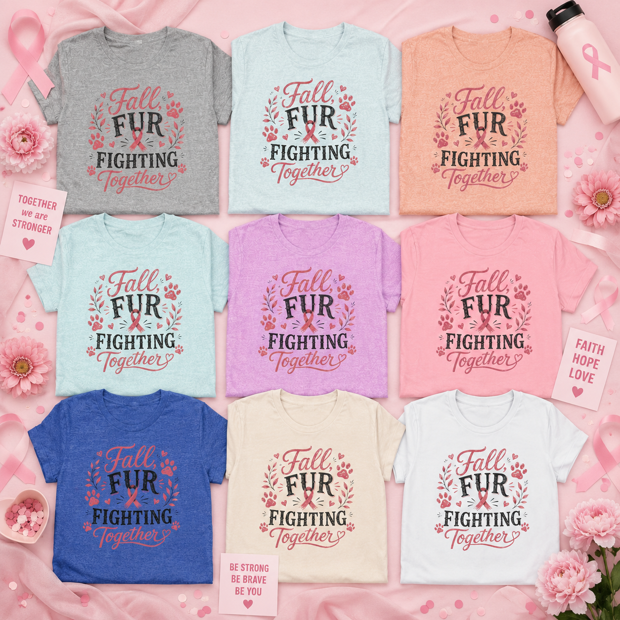 Breast Cancer Awareness Dog Shirt, Fall Fur Fighting Together Tee, Pink Ribbon Dog Mom Shirt, Breast Cancer Walk Shirt, Gift for Dog Lover