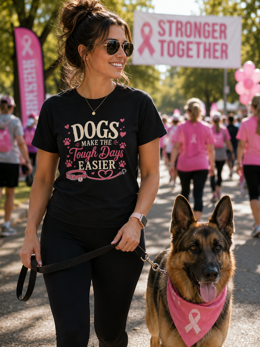 Dogs Make the Tough Days Easier Shirt | Breast Cancer Awareness Shirt | Dog Lover Pink Ribbon Tee | Breast Cancer Support Gift