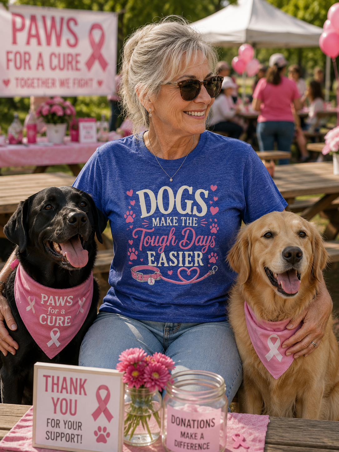 Dogs Make the Tough Days Easier Shirt | Breast Cancer Awareness Shirt | Dog Lover Pink Ribbon Tee | Breast Cancer Support Gift