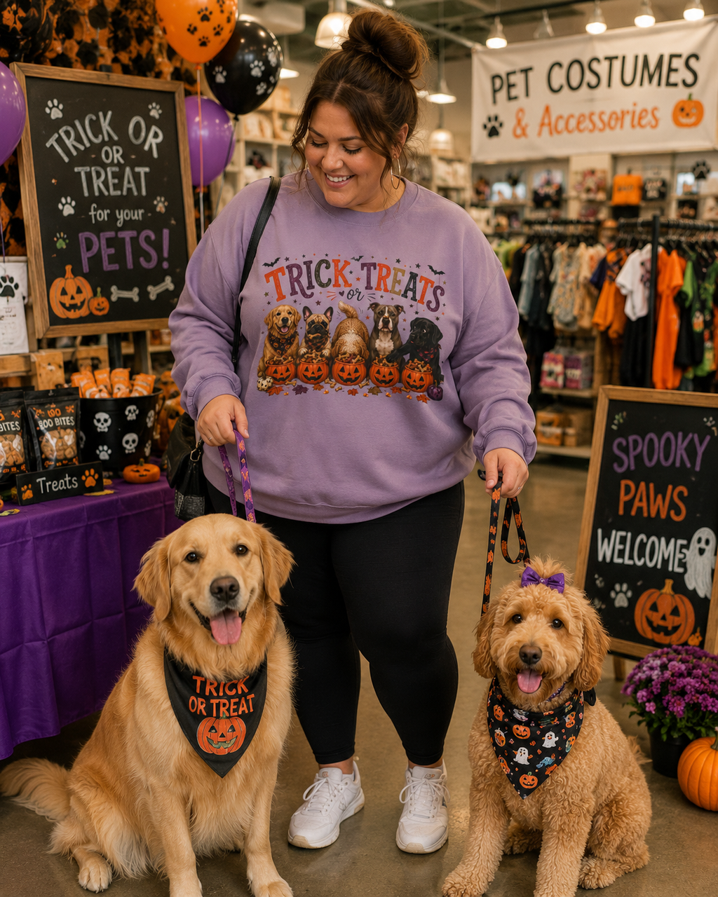 Trick or Treats Dog Mom Halloween Sweatshirt, Funny Dog Lover Fall Crewneck, Cute Pumpkin Dog Sweatshirt, Autumn Pet Lover Gift