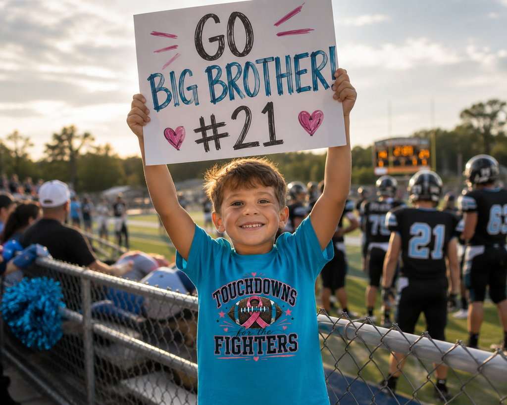 Kids Pink Out Football Shirt | Touchdowns for the Fighters Youth Tee | Breast Cancer Awareness Football Shirt | Pink Ribbon Game Day Tee