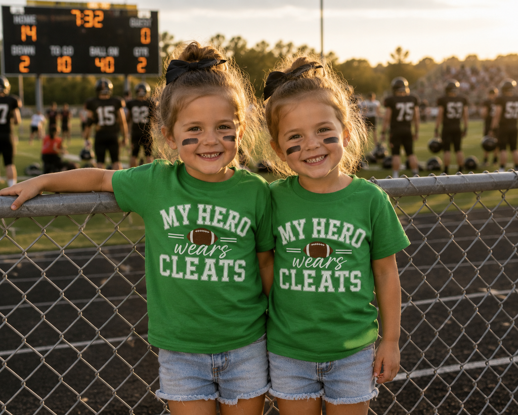 My Hero Wears Cleats Shirt | Kids Football Shirt | Little Brother Football Shirt | Little Sister Football Shirt | Sibling Shirt