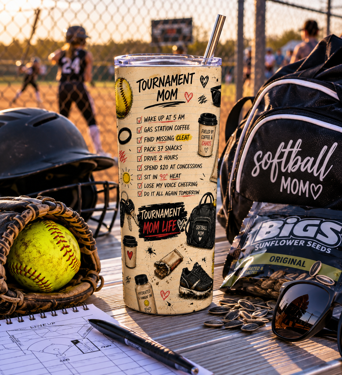 Tournament Mom Tumbler | Softball Mom 20oz Stainless Steel Tumbler
