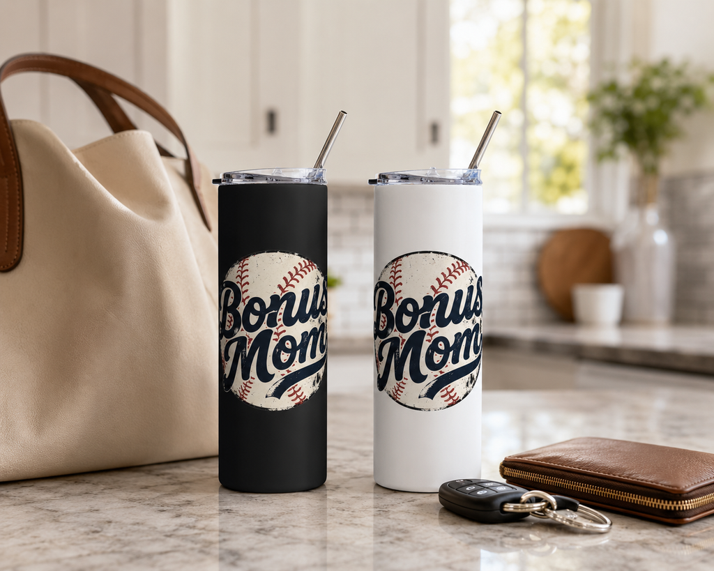 Bonus Mom Baseball Tumbler | 20oz Stainless Steel Travel Cup