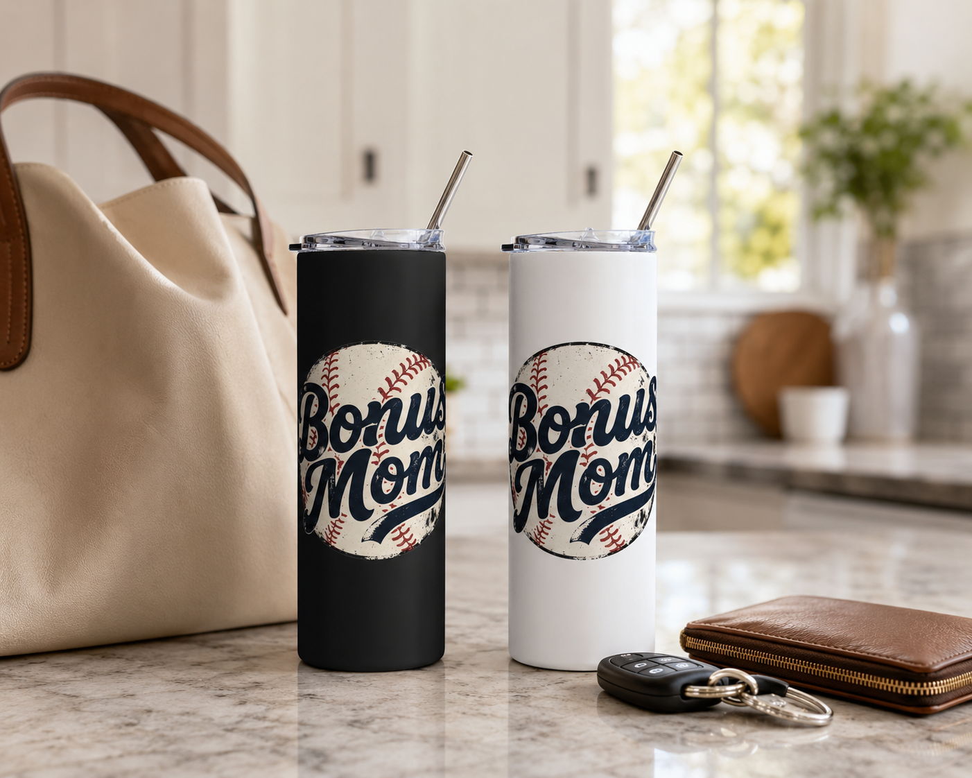 Bonus Mom Baseball Tumbler | 20oz Stainless Steel Travel Cup