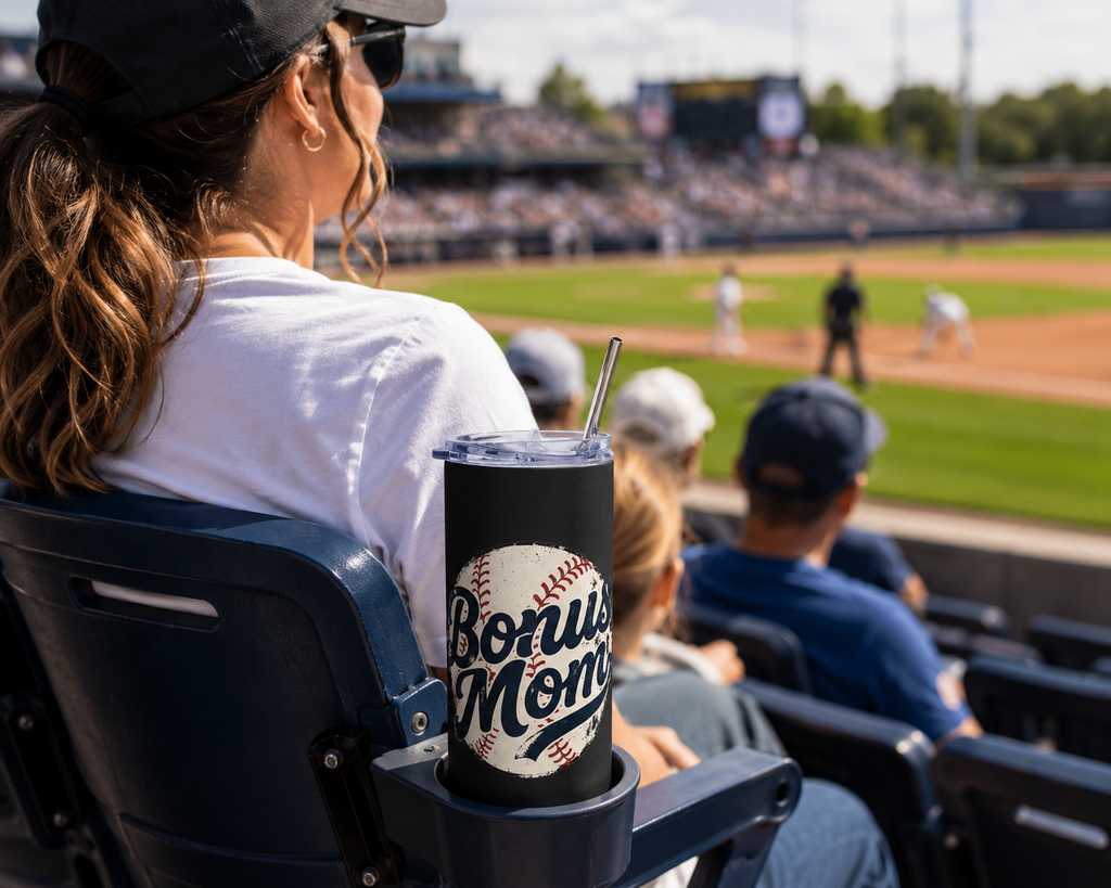Bonus Mom Baseball Tumbler | 20oz Stainless Steel Travel Cup
