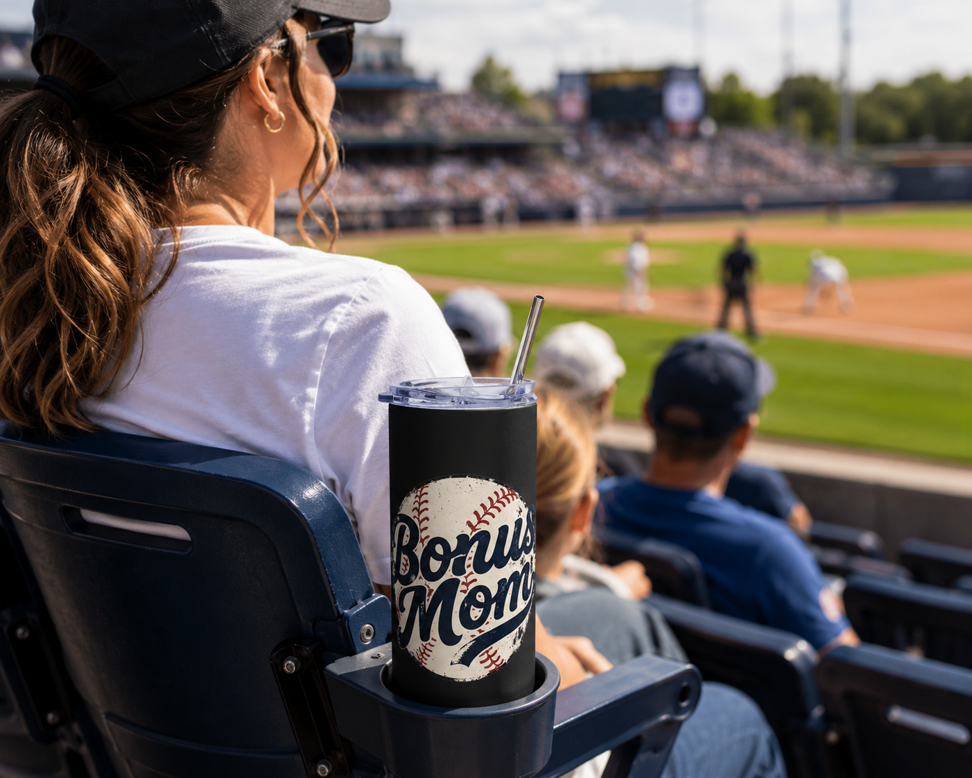 Bonus Mom Baseball Tumbler | 20oz Stainless Steel Travel Cup