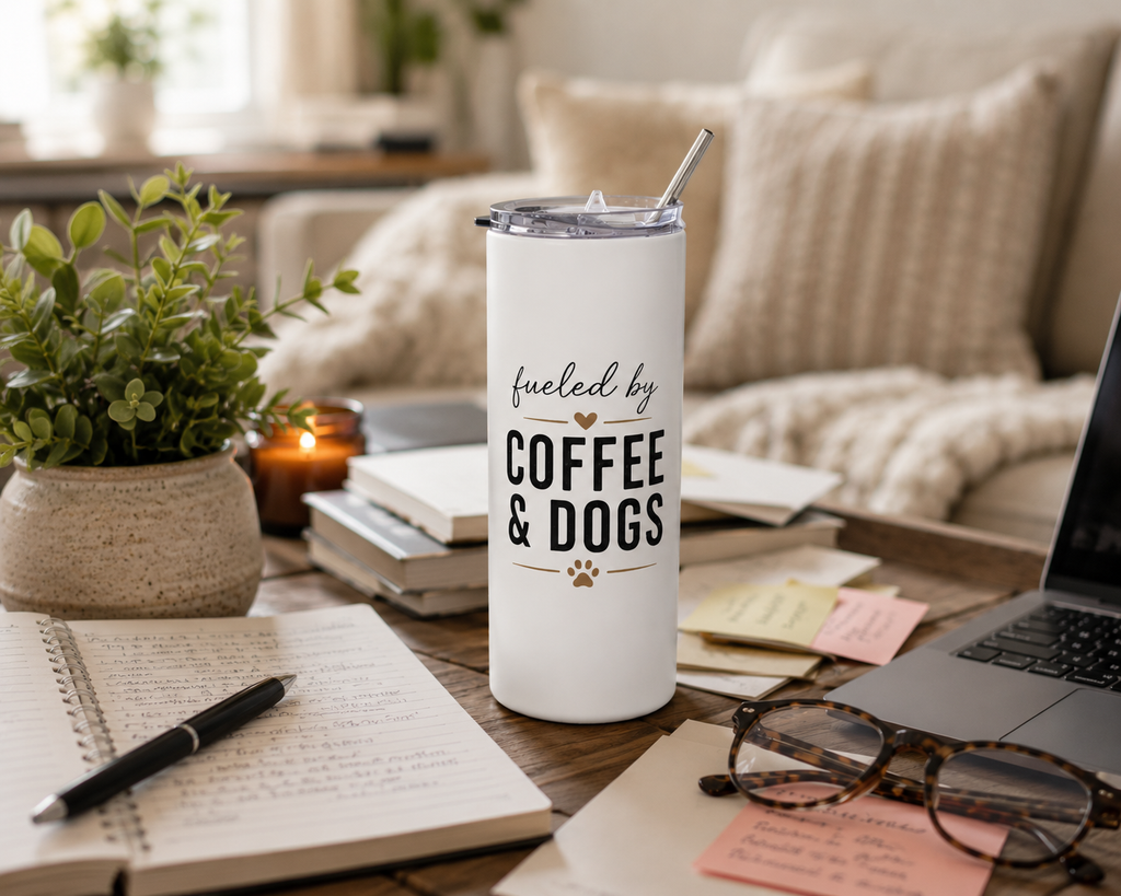 Coffee & Dogs Stainless Steel Tumbler 20oz | Dog Lover Coffee Cup