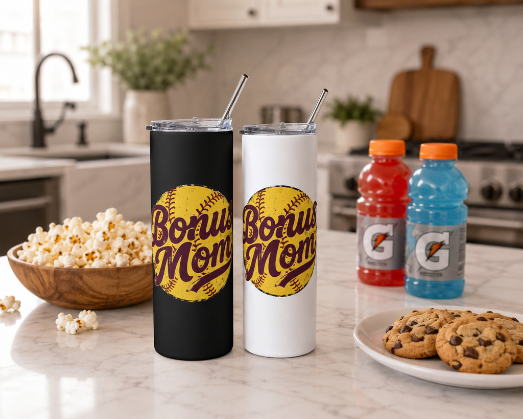 Bonus Mom Softball Logo Tumbler | 20oz Stainless Steel