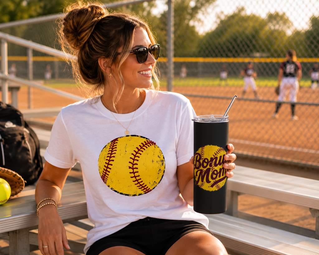 Bonus Mom Softball Logo Tumbler | 20oz Stainless Steel