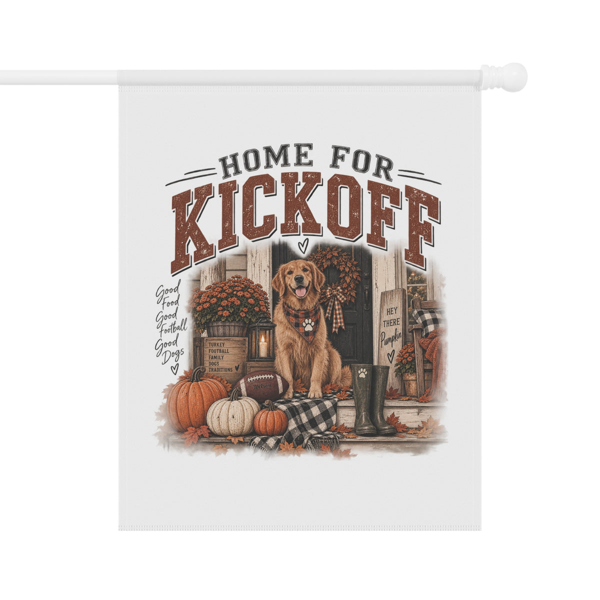 Home for Kickoff Garden Flag, Fall Football Decor, Dog Lover Outdoor Flag