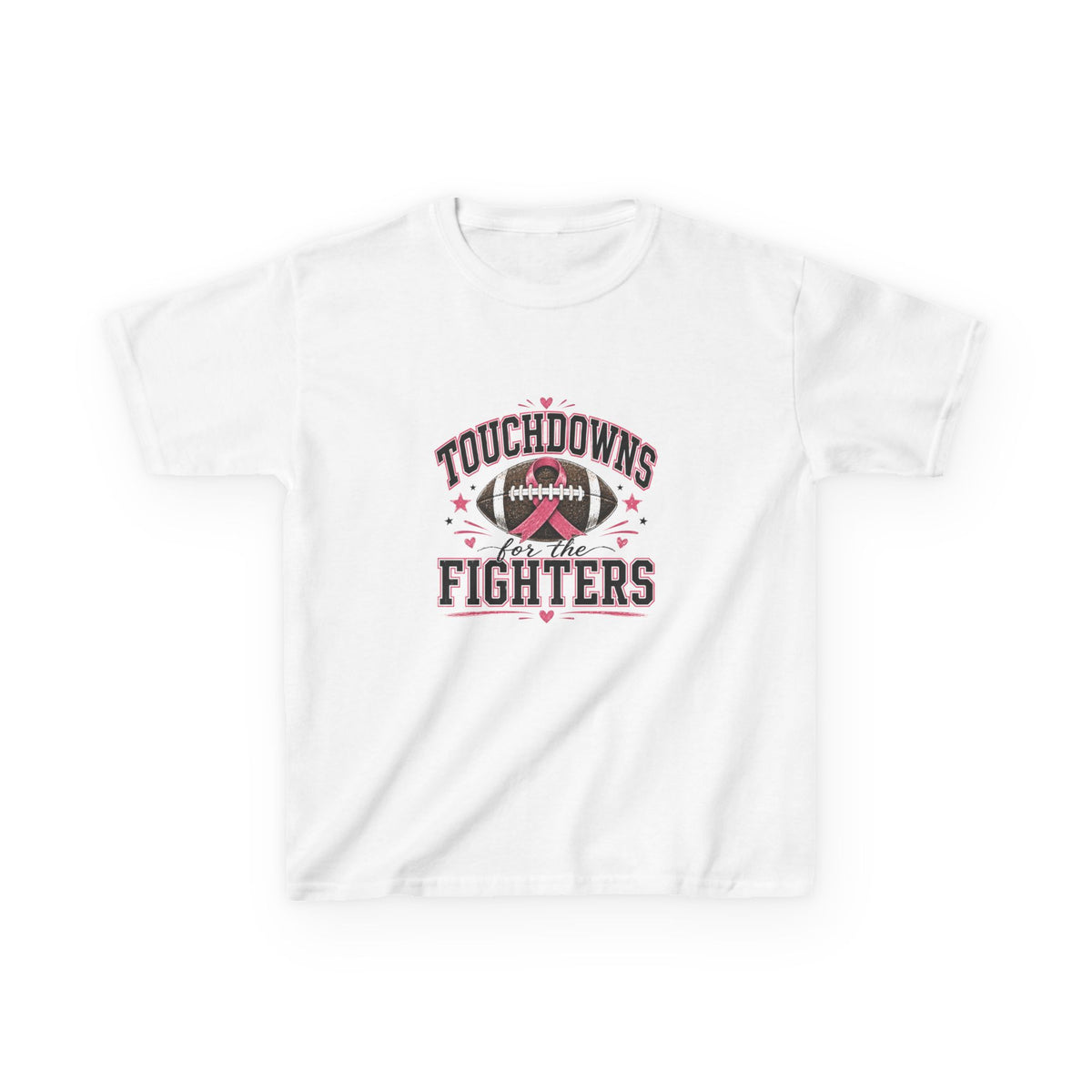 Kids Pink Out Football Shirt | Touchdowns for the Fighters Youth Tee | Breast Cancer Awareness Football Shirt | Pink Ribbon Game Day Tee