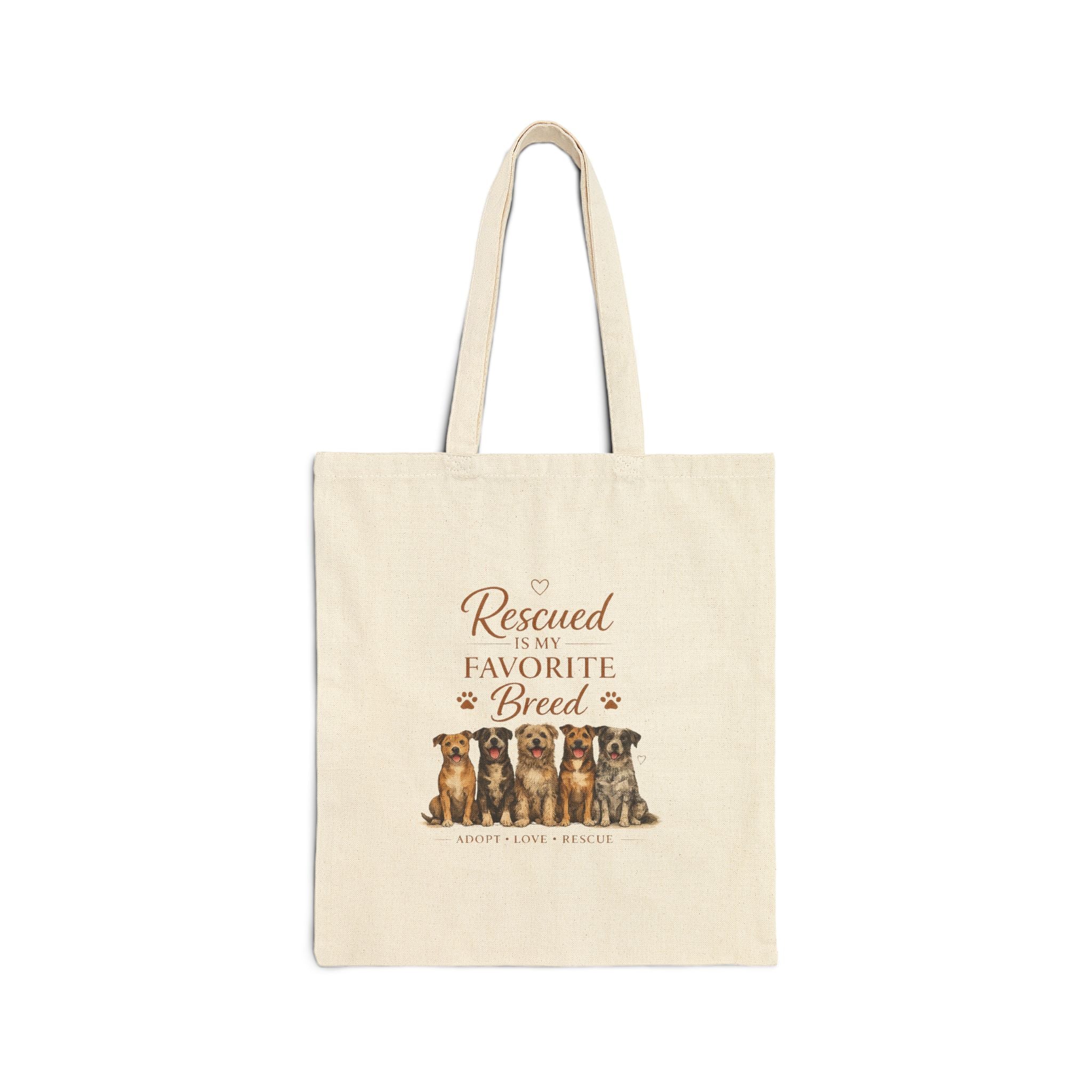 Rescued Is My Favorite Breed Tote Bag | Dog Rescue Canvas Tote