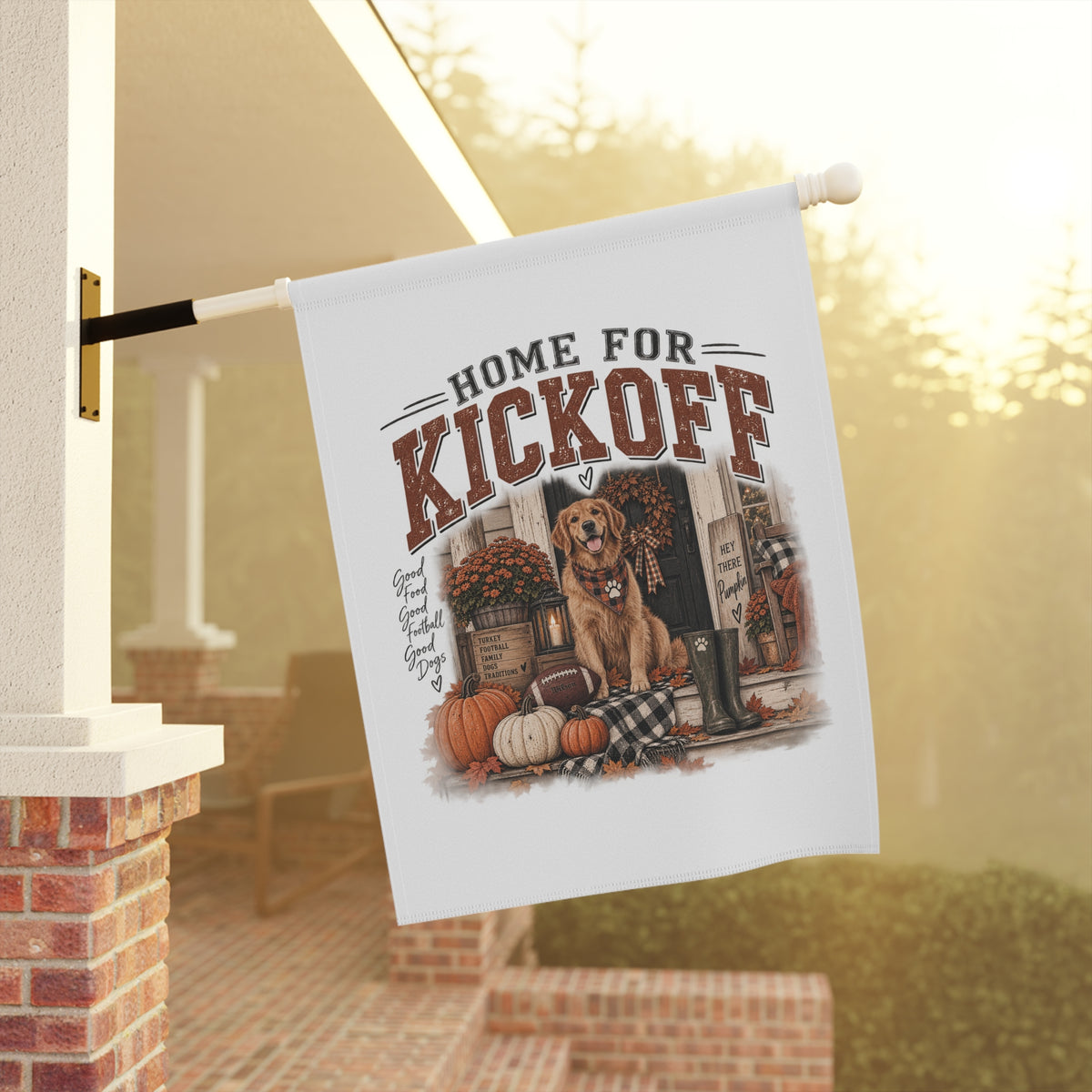 Home for Kickoff Garden Flag, Fall Football Decor, Dog Lover Outdoor Flag