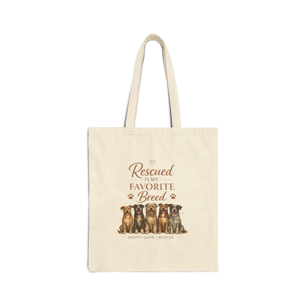 Rescued Is My Favorite Breed Tote Bag | Dog Rescue Canvas Tote