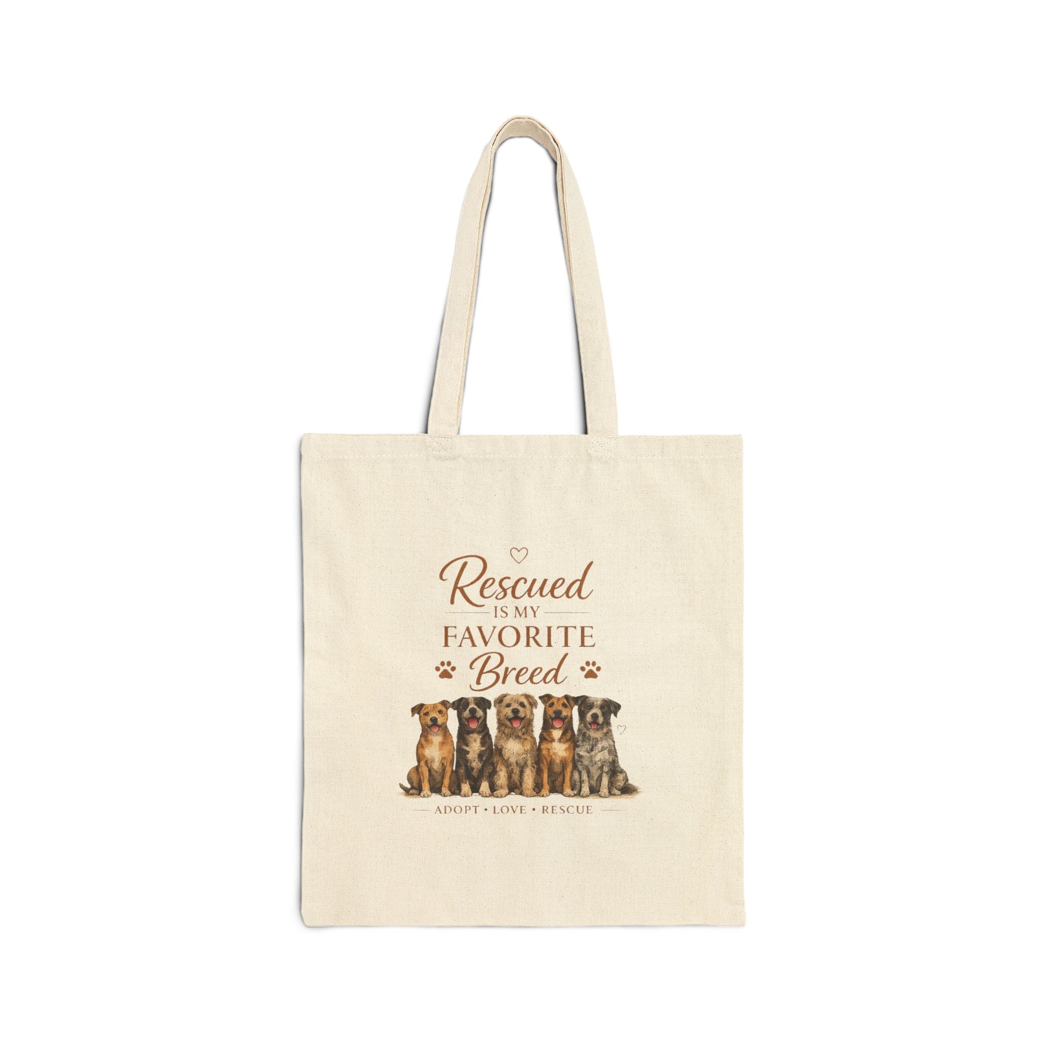 Rescued Is My Favorite Breed Tote Bag | Dog Rescue Canvas Tote